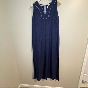 Sail To Sable - Navy & Gold Sleeveless Maxi Dress W/ Light Blue Trim Sz L
